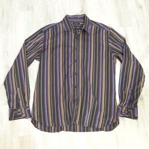 Ted Baker London Mens Shirt Size 6 (17  Neck) Black Purple Striped Casual Party